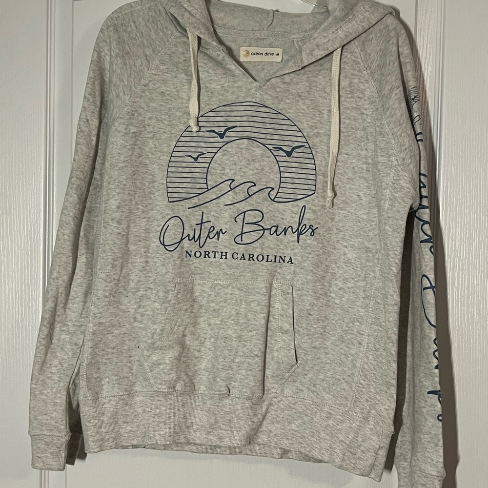 Ocean Drive Gray Hoodie with Blue Print
